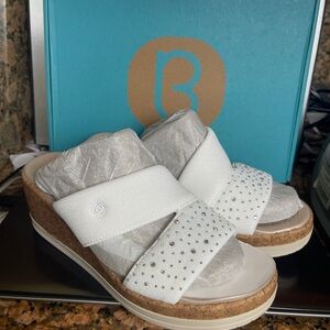 Bzees White Crystal-Studded Cork Wedge Sandals
